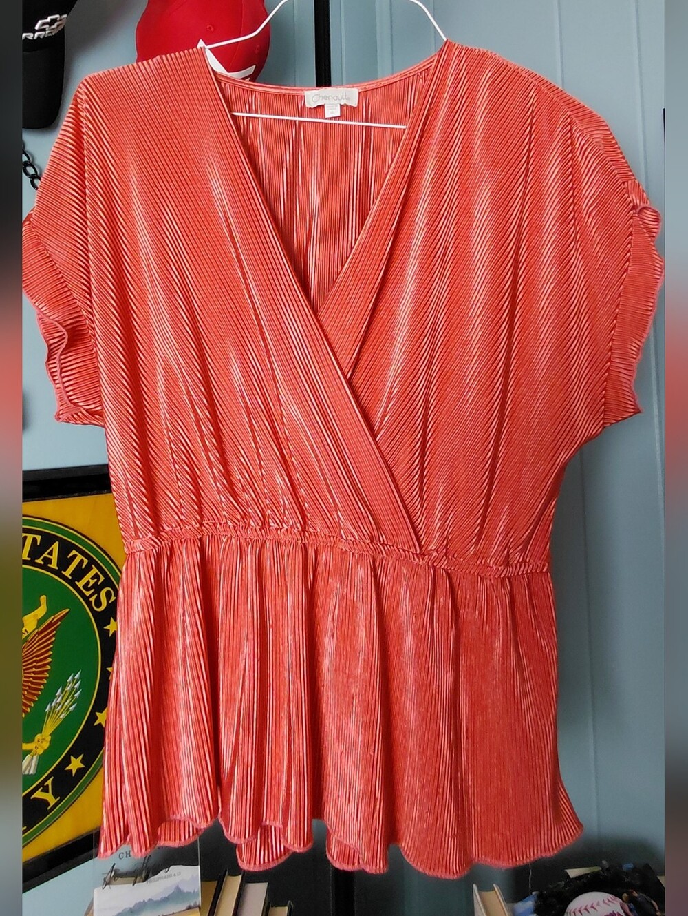 Chenault Pleated Wrap-Style Shirt in Coral